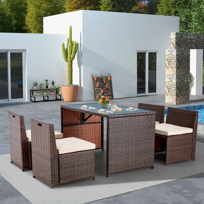 Commercial PE Rattan Outdoor Dining Set avec table en verre rectangulaire pour l'utilisation dans les hôtels et les centres de villégiature